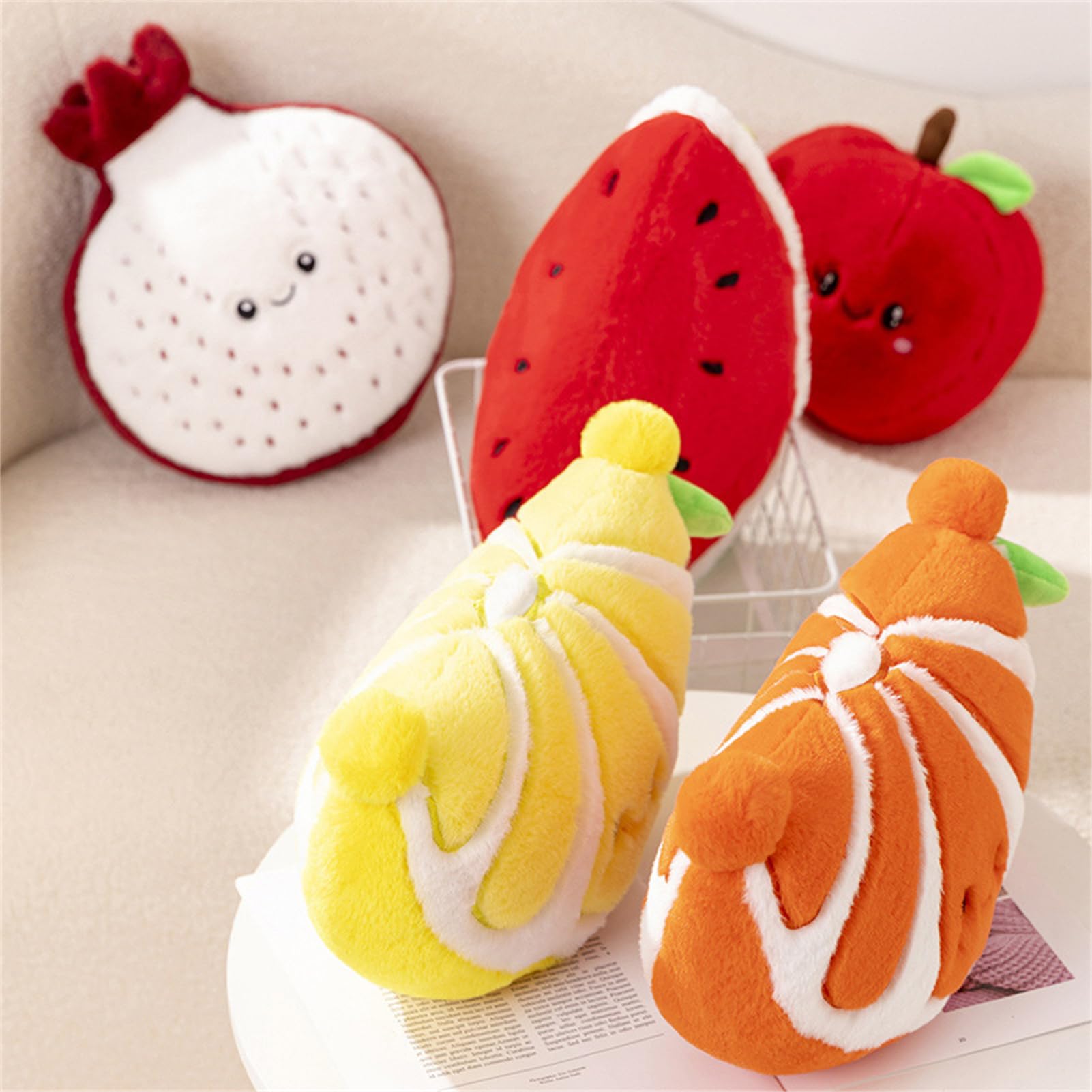 Herfair Obst Plüschtiere, Früchte Kuscheltier Kreativ Plüsch Kissen Kuschelkissen Kinder Kawaii Plüschkissen Spielzeug Geschenk für Jungen und Mädchen (Wassermelone)