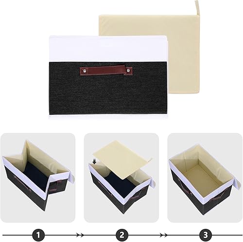 Miniatura 218 de ANMINY 2 contenedores de almacenamiento con tapa, asas de piel sintética, cajas de almacenamiento de plástico PP, decorativas, plegables, de tela