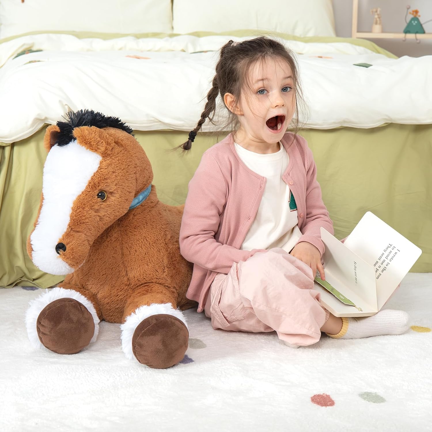 MaoGoLan Large Horse Stuffed Animal for Boy, Big Horse Plush Toy for Girl Boy, Ridable Stuffy Pony for Kid, Stuffed Pony Plush Pillow for Easter Birthday Gifts Baby Shower Party Favor, 47 inches, Tan