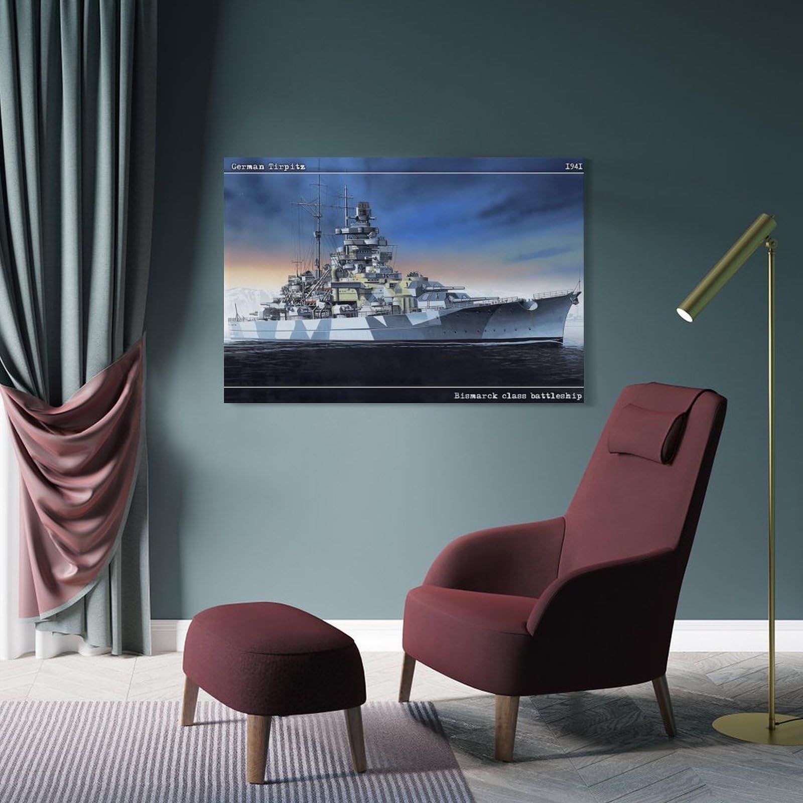 Junmoney Frame-Style-4 Canvas Art Print German Tirpitz Battleship, 16X24inch(40X60cm), For Office, Study Or Home Workspace, Wall Art That Adds Style To Work Areas