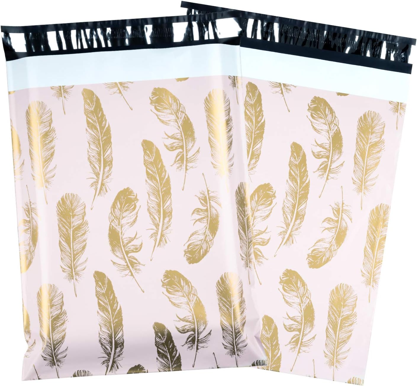 RUSPEPA Poly Mailer Shipping Bag - Feather Design Printed Envelopes with Self Seal Adhesive Strip 2.3 Mil Heavy Duty Mailing Envelopes - 10x13 inches - 100Pcs - Feather Pink
