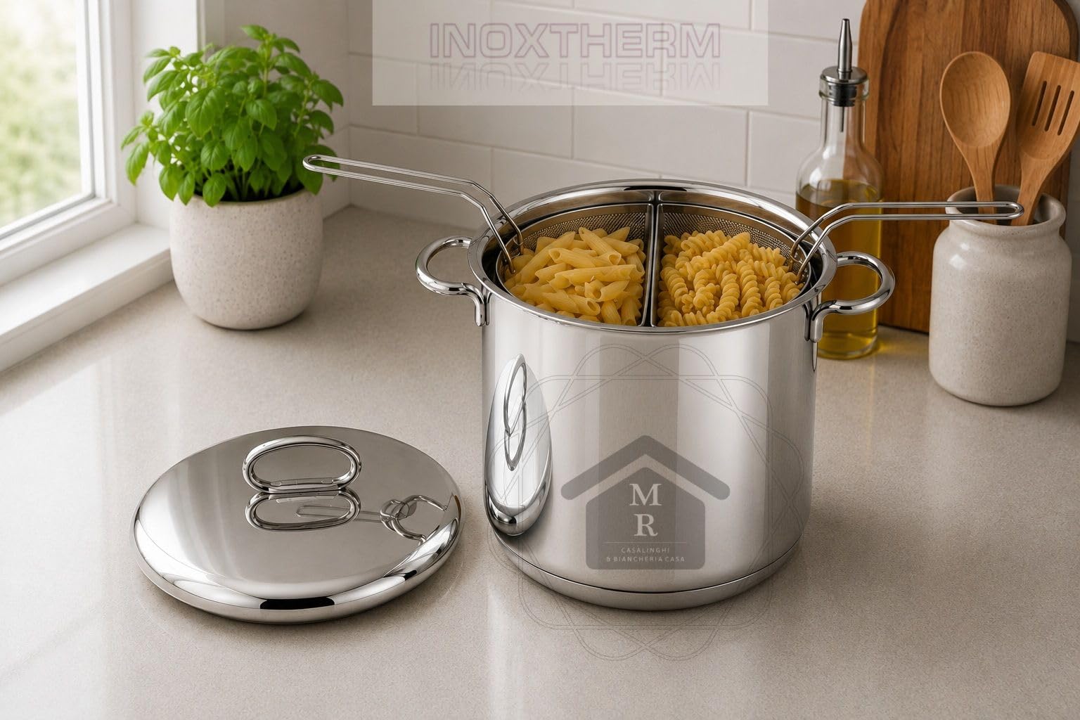 Set Spaghettiera Multipasta con Doppio Cestello in Acciaio Inox 18/10 Linea Inoxtherm
