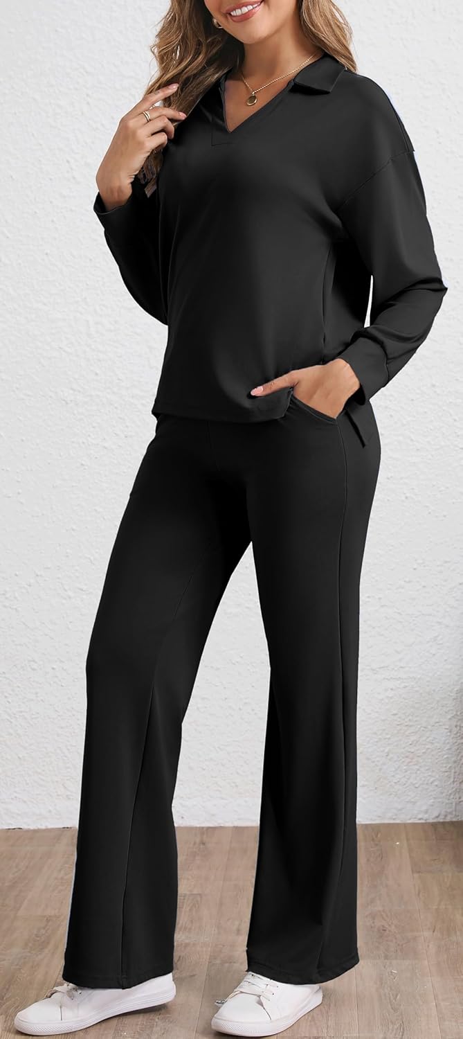 ZVO Women's Two Piece Outfit Drawstring Short Sleeves Pullover High Waisted Fashion Clothing Long Pants Tracksuit - Image 6