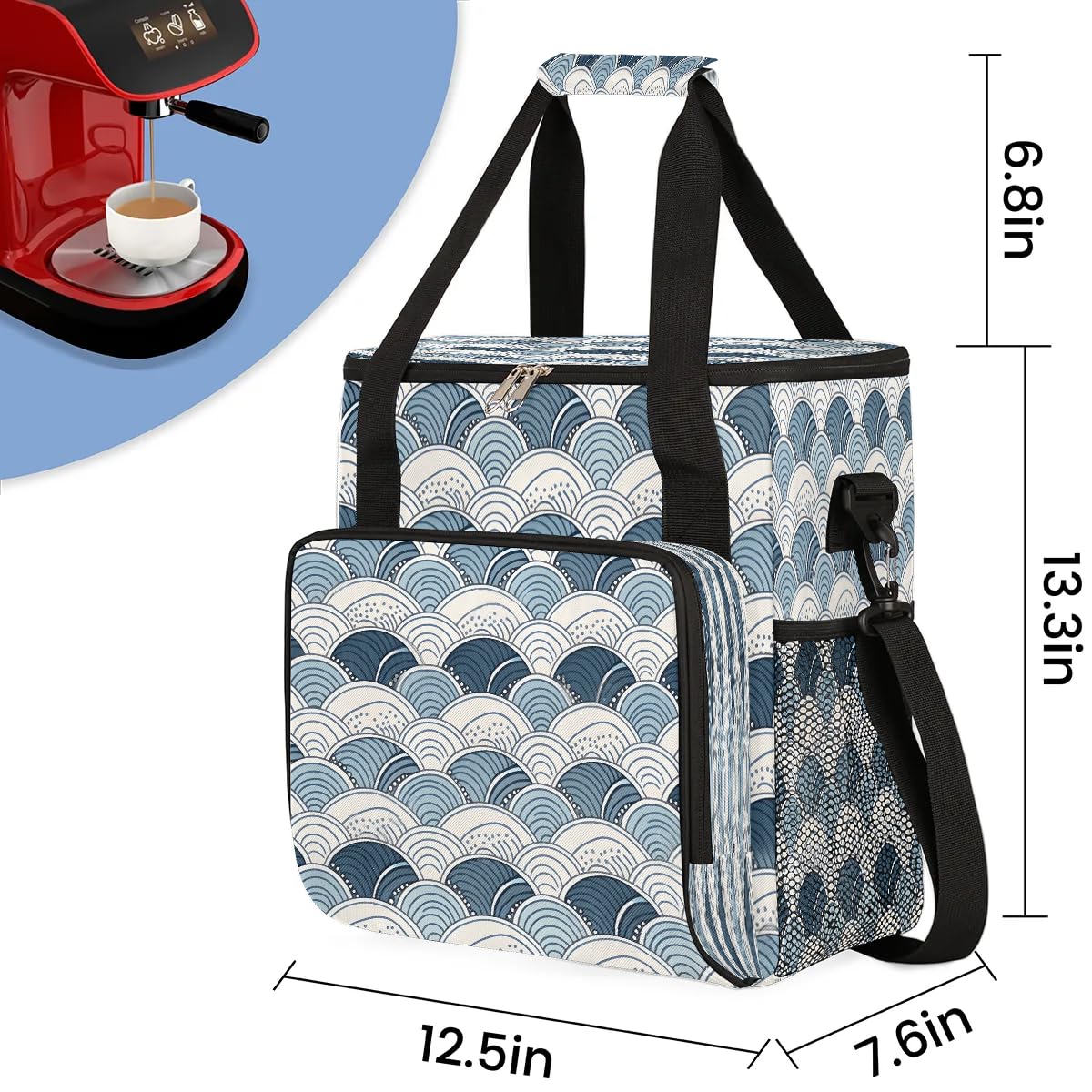 Gublec Boho Print Coffee Maker Carrying Bag Compatible with K-Mini or K-Mini Plus Portable Single Cup Coffee Maker Case with Pockets for K Cup Pods