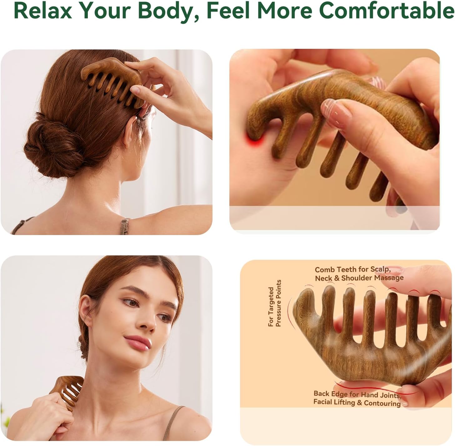 Natural Green Sandalwood Multi-Point Gua Sha Tool – Handheld Wooden Face, Scalp & Body Massage Tool, Trigger Point & Relaxation Accessory for Neck, Back & Legs, Gift-Ready Self-Care Tool image 2