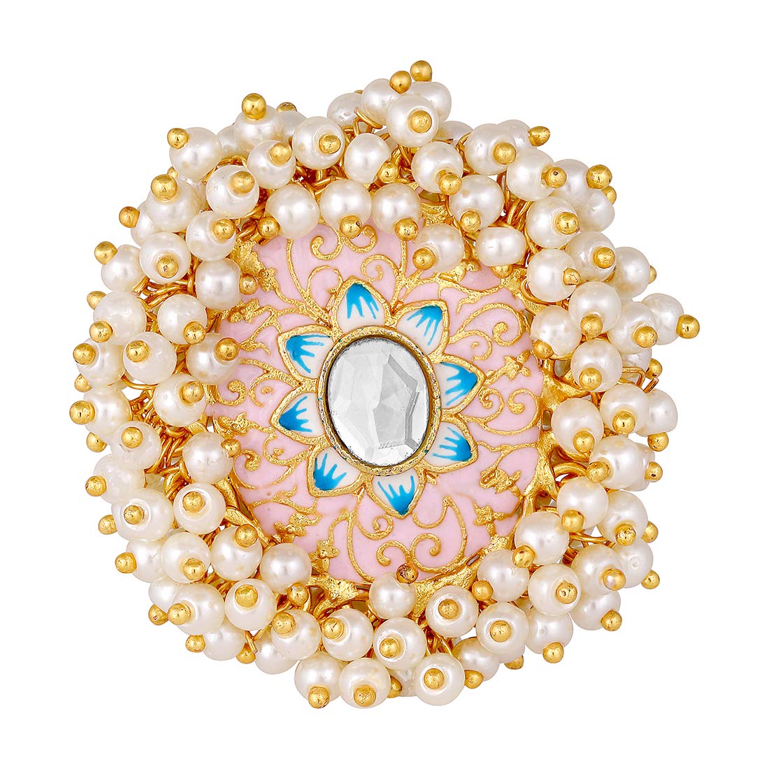 Peora Jaipur Pink Enamel Meenakari Work Gold Plated Pearl Beads Hand Painted Ring For Women Girls - Valentines Gift For Her, Free Size (B07WZNBKB5) Amazon Price History, Amazon Price Tracker