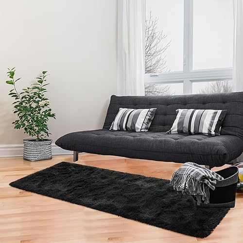 Miniatura 4 de Terrug Alfombras mullidas para sala de estar, dormitorio, 5 x 8 pies, teñido anudado azul y gris, alfombra grande peluda, antideslizante, moderna