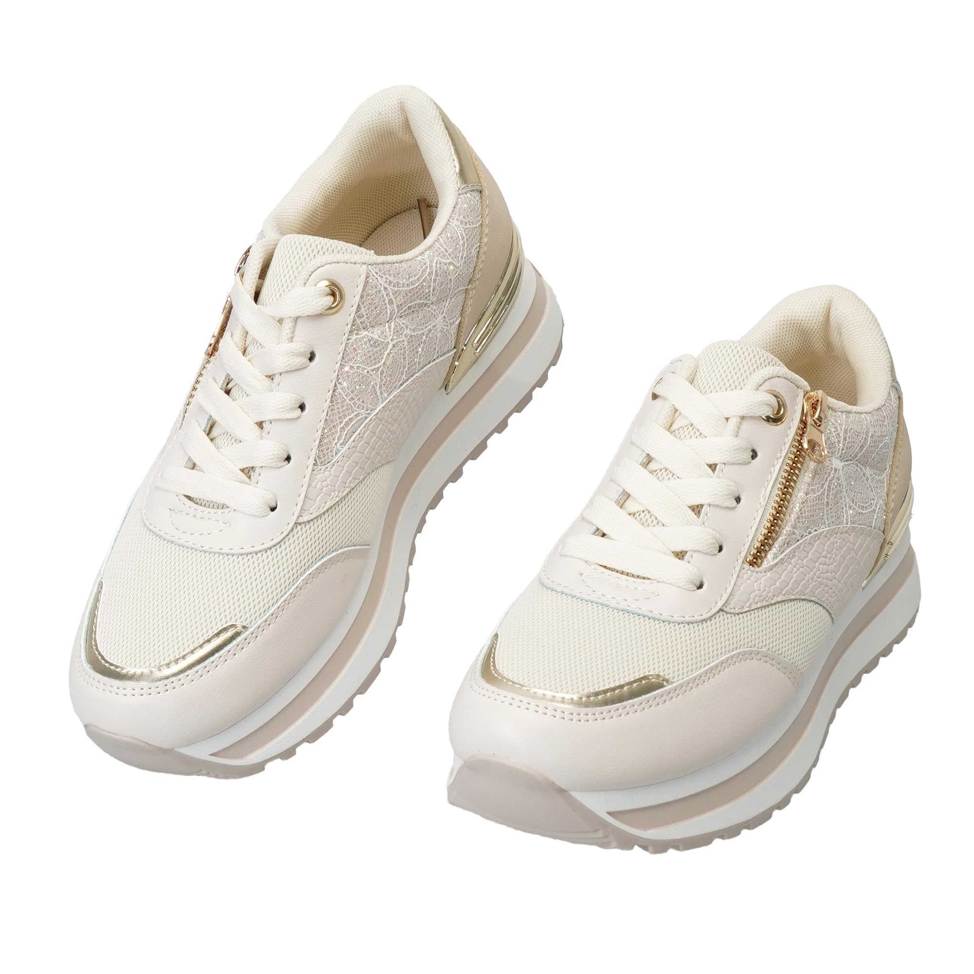 JOMIX Scarpe Donna con Lacci e Zeppa Plateau Sneakers Sportive Leggere Traspiranti Antiscivolo Casual per Corsa Camminata Fitness Yoga Outdoor Palestra