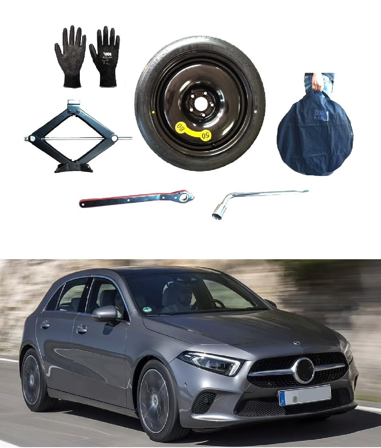 Mercedes Rueda de Repuesto 16" Compatible con Clase C 125/80R16 con los Accesorios