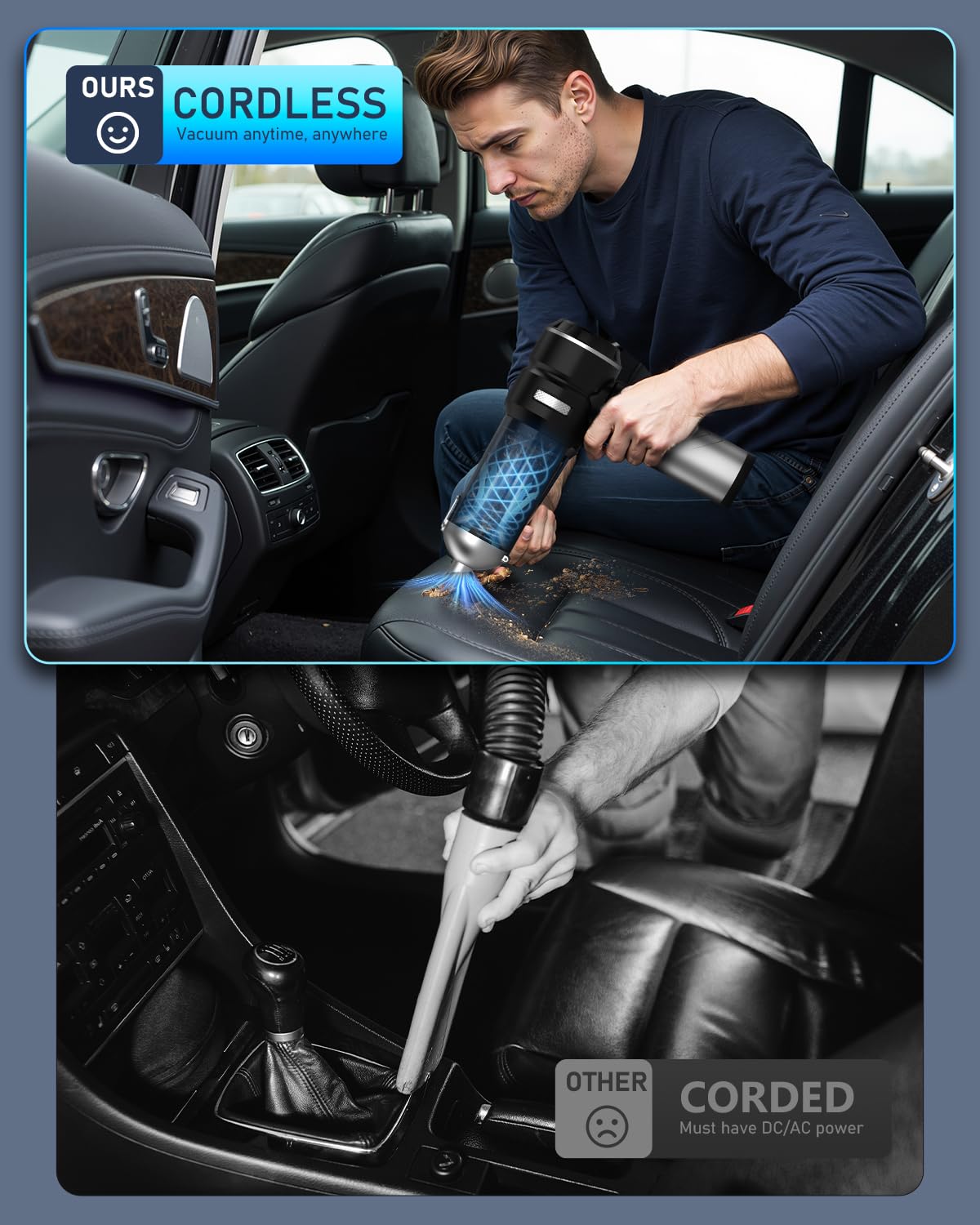 NEVERLAND Aspirapolvere portatile senza fili per auto, 15000PA, ad alta potenza, 4 in 1, portatile, pieghevole, piccolo kit di dettagli, ricaricabile, per auto, casa, ufficio