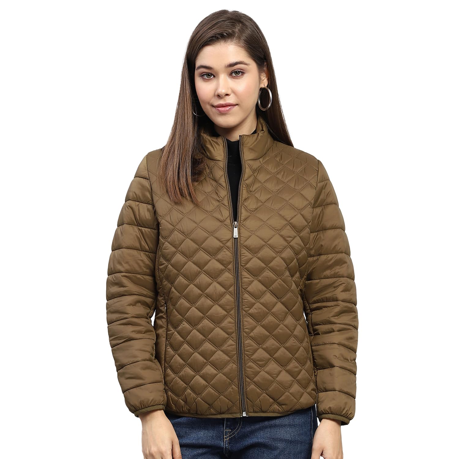 monte carlo Womens Self Design Khakhi Mock Neck Full Sleeve Jacket-picture-18