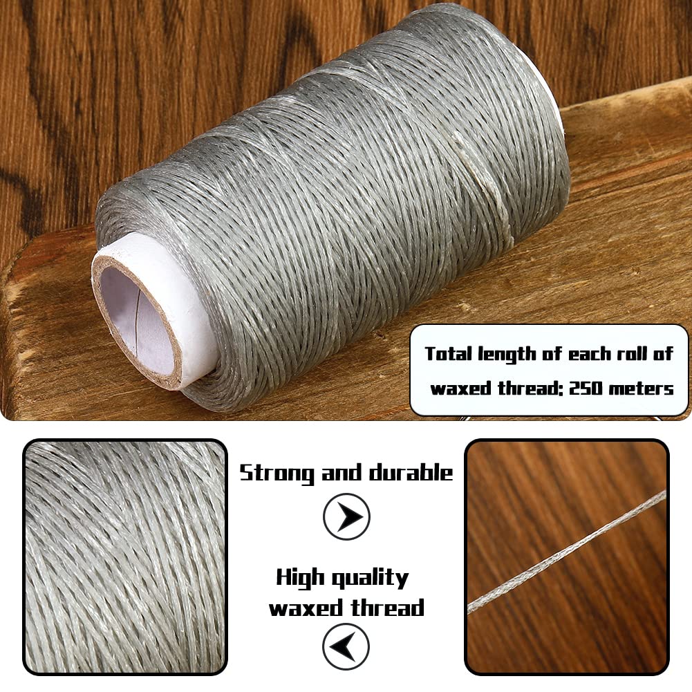 Hilo Encerado Para Cuero 250m Con 7 Agujas: Kit Profesional Para Reparar Tapicería, Sofás, Zapatos Y Manualidades (150D, Gris Claro)