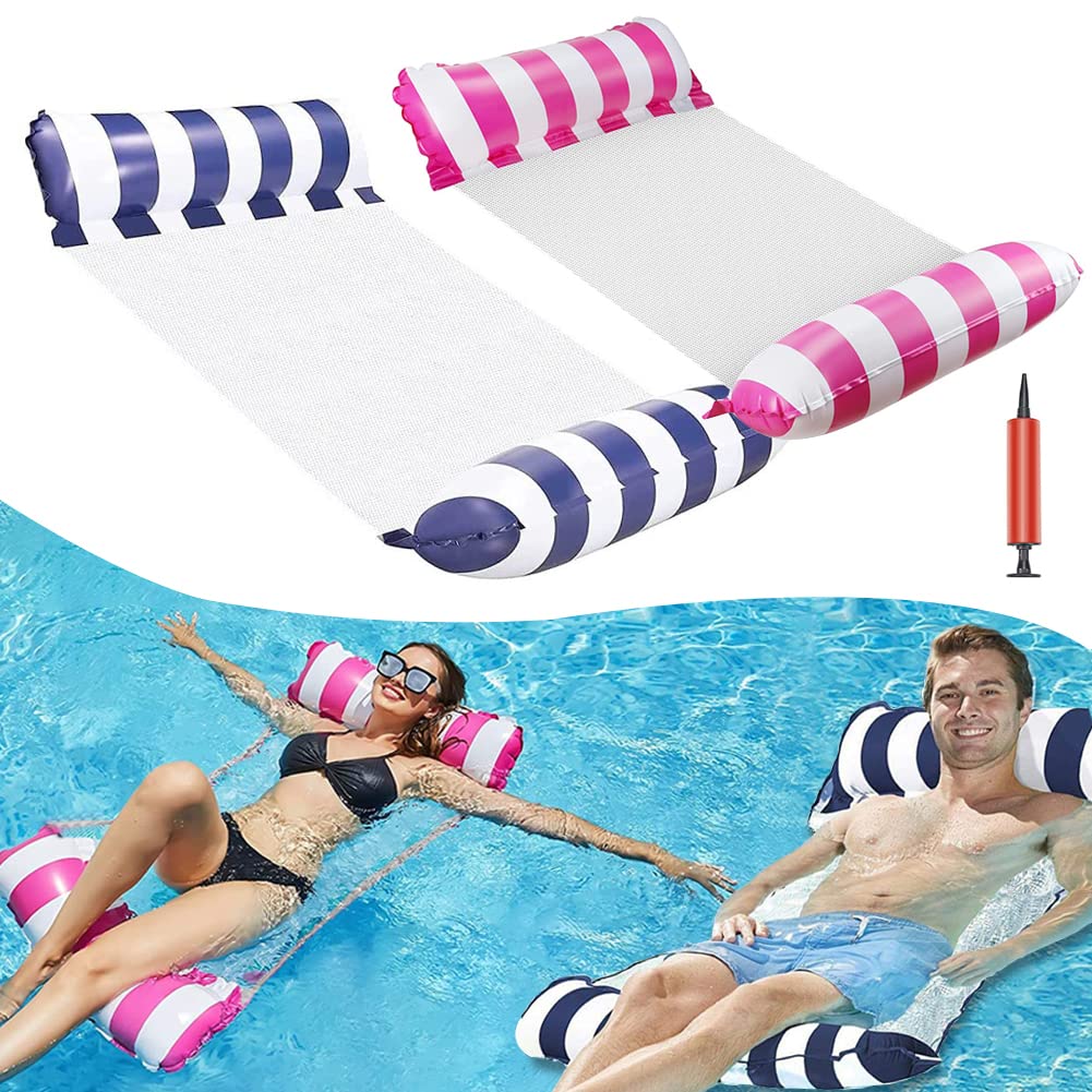 Govfrey 2 Pack Inflatable Lilo Pool Floats Mesh Net Middle Cool Inflatables Multi-Purpose Lay Sit Ride Relax Louge Chair Raft Bed Lightweight Beach Travel Kids Adults Swimming Pool Water Party Toys