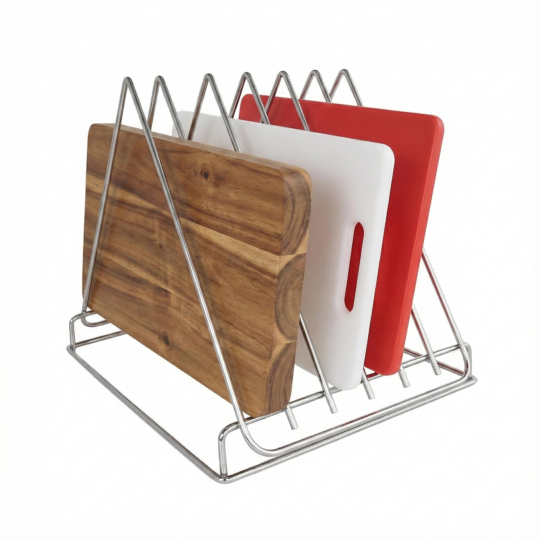 EASYROSE Stainless Steel Chopping Board Rack, 6-Slot Professional Storage Stand with 3cm Fixed Spacing, Freestanding Countertop Organiser for Kitchen Boards, Heavy-Duty & Rustproof