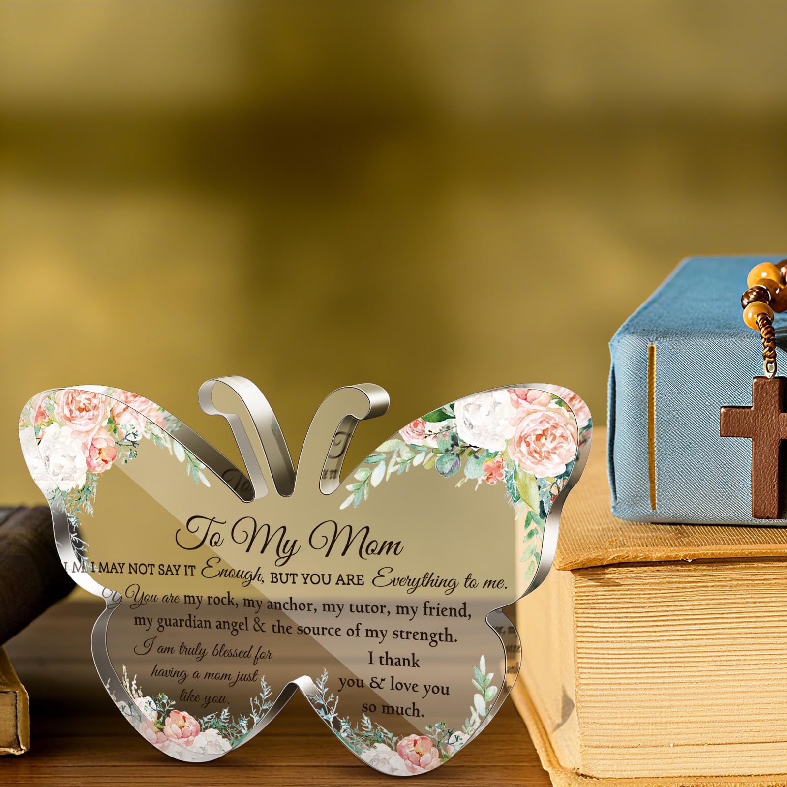 Jetec Mom Gifts from Daughter Son Mother Sign Birthday Gifts Acrylic Butterfly Shape Block Birthday Plaque 5.91'' Glass Sign Presents Grateful Mother Day Christmas Gift(to My Mom)