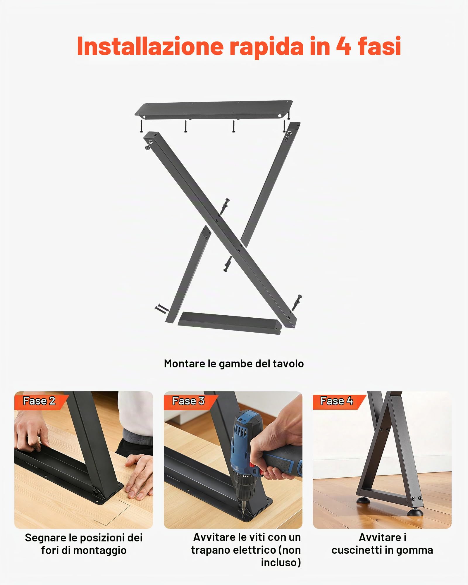 VEVOR Gambe per Tavolo in Acciaio, Gambe per Scrivania Smontabili, Design Modulare, Struttura a Z, Montaggio Semplice, Carico Max.1000 kg, per Tavoli da Caffè e da Bar, 74 x 47,2 cm, 2 Pezzi, Nero