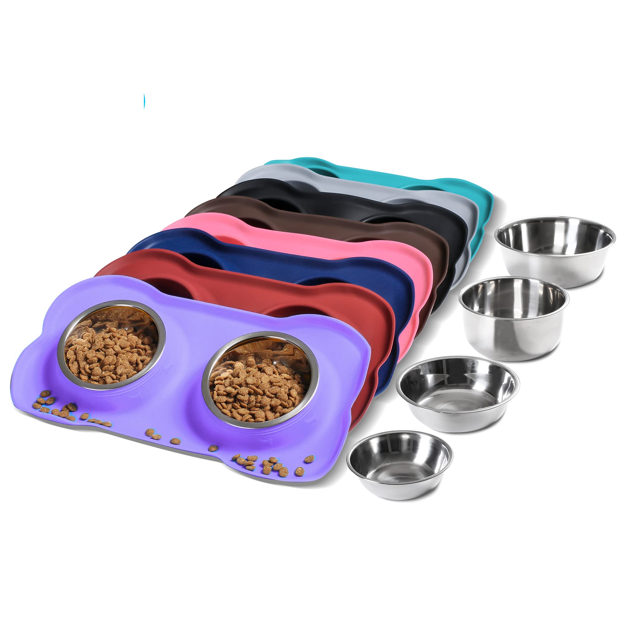 Hubulk Pet Dog Bowls 2 Stainless Steel Dog Bowl with No Spill Non-Skid Silicone Mat + Pet Food Scoop Water and Food Feeder Bowls for Feeding Small Medium Large Dogs Cats Puppies (Small, Purple)