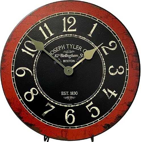 Bellingham - Reloj de pared grande, color rojo, mecanismo de cuarzo ultra silencioso, hecho a mano en Estados Unidos, hermoso color nítido y