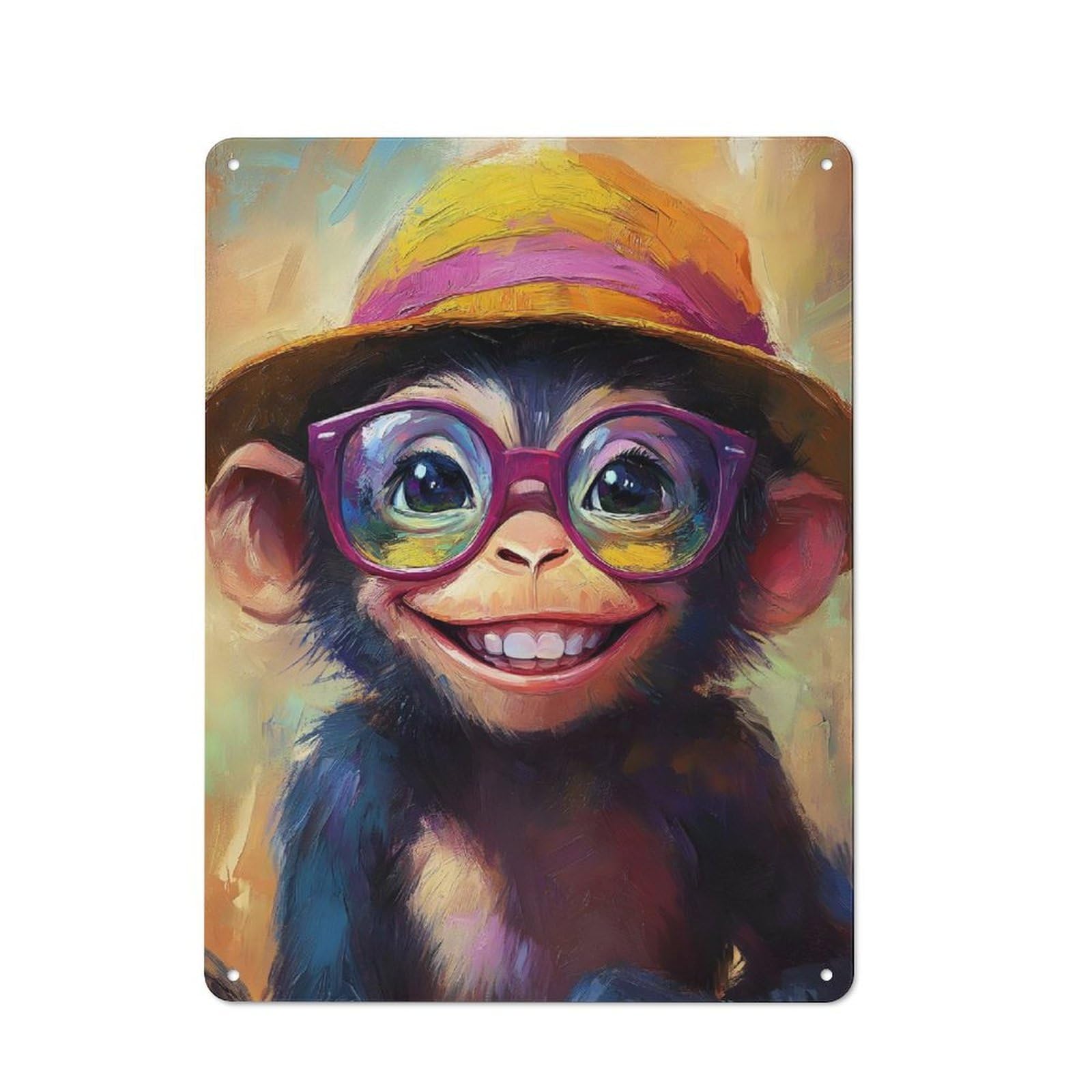Junmoney Blissful Monkey In Hat Vintage Tin Sign 40X30cm With For Man Cave Or Games Room, For Games Room Collectors