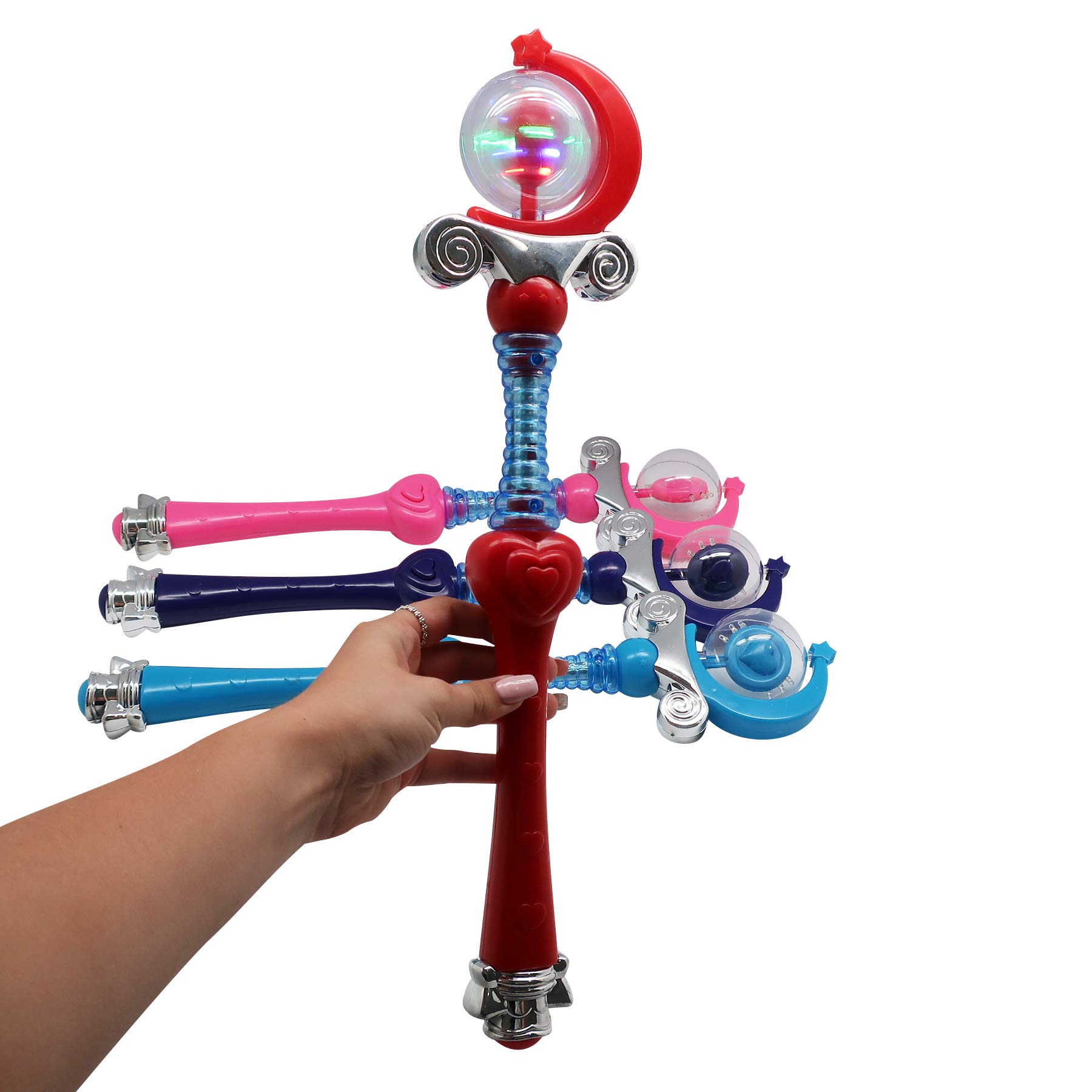 Prince & Princess Wands for Boys and Girls by Forest & Twelfth Kids, Fun Multi-Color Spinning Crystal Ball 18" Wand with Sounds and Lights, Ideal Gift