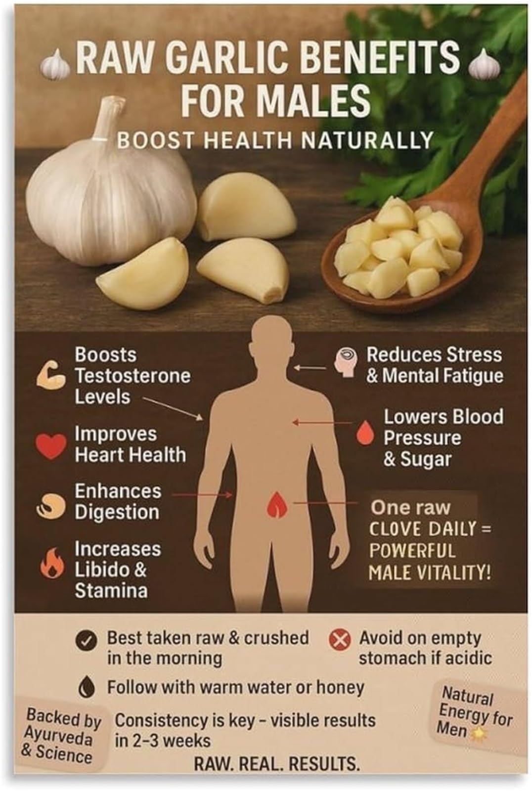 Reiuafwygv Framed Garlic Superfood Nutrition Chart Canvas Wall-Art Minimalist Print For Kitchen And Breakfast Nook