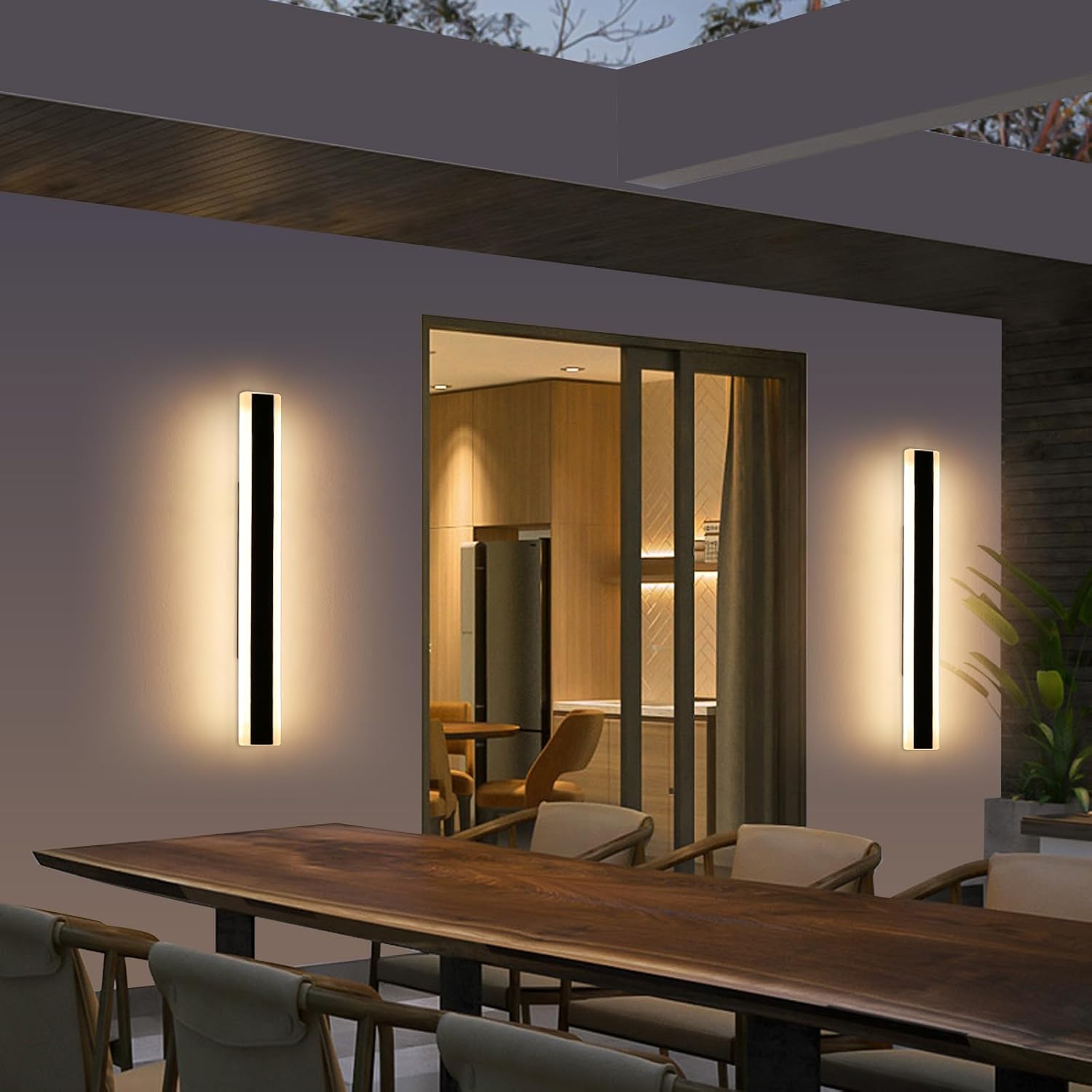 Mikeru 2Pack 31.4inch Outdoor Wall Lights, 3000/4500/6000K 3 Color Modern Black Linear Wall Lights Front Porch Light Wall Mounted Led Lighting for Basement, Shop,Garage Lighting 31.4inch 3 Color Light