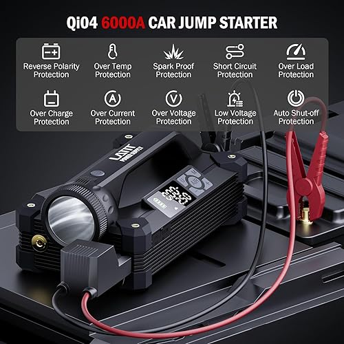 Miniatura 6 de LATIT Arrancador portátil con compresor de aire, batería de arranque de coche de 150 PSI para motores de 12 V (todo gasolina12L diesel), caja de