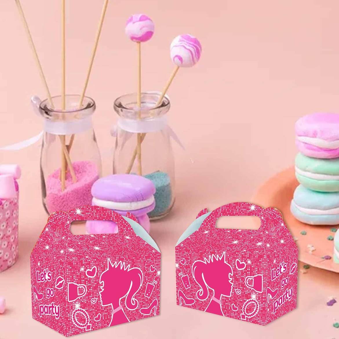 Zliisang 16PCS Pink Princess Candy Boxes Pink Goodie Gift Bags for Kids Princess Theme Birthday Party Favors Bags Girl Birthday Party & Bridal Shower Decorations