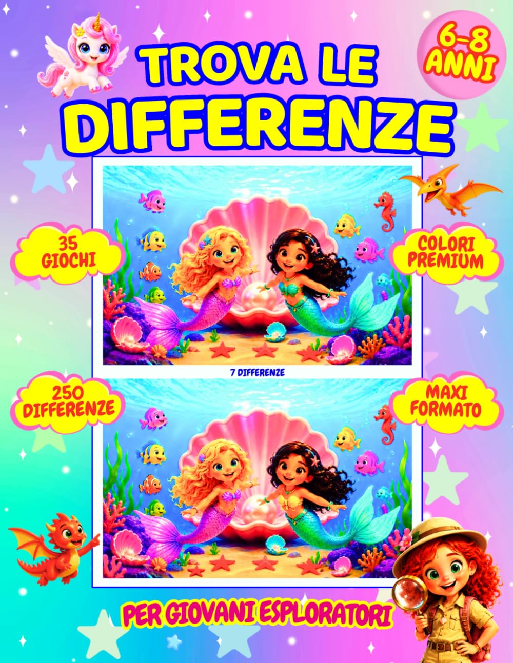 TROVA LE DIFFERENZE PER GIOVANI ESPLORATORI: 35 sfide divertenti tra amicizia, magia e fantasia - 250 differenze - Colori PREMIUM - Maxi formato A4 - Età 6-8 anni