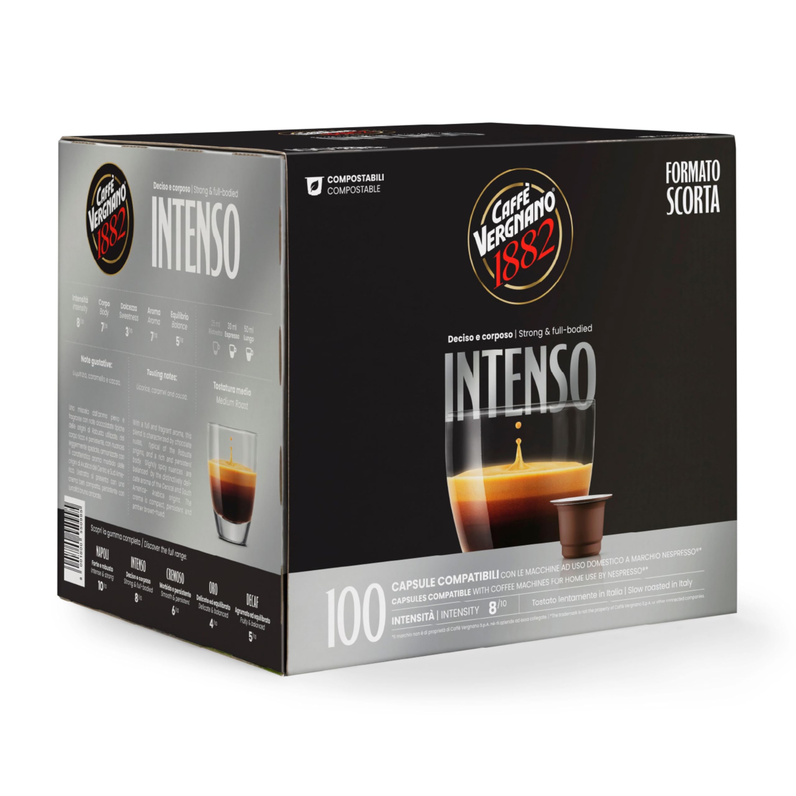 Caffè Vergnano 1882 Èspresso1882-100 kapsułek do kawy kompatybilne z Nespresso Intenso Opakowanie 100 kapsułek