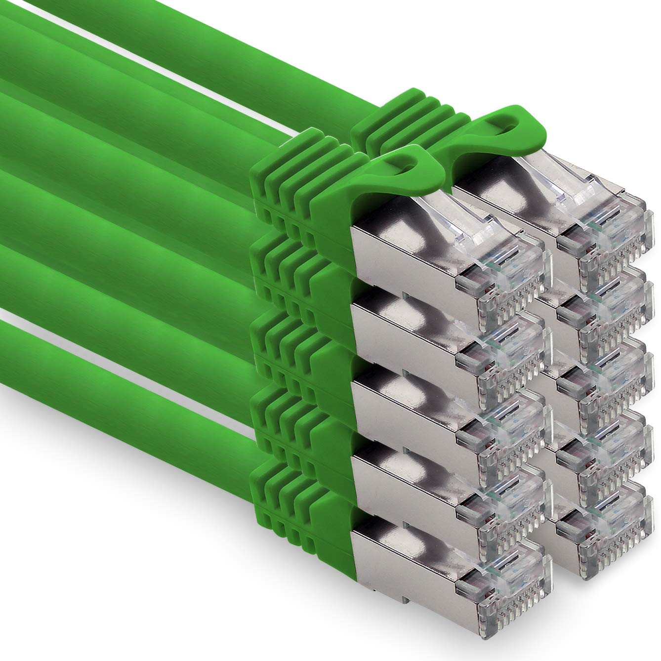 Cable de red Cat. 7, cable de conexión Ethernet, cable de red CAT.7, S-FTP, PIMF, LSZH, compatible con CAT5e, CAT5, CAT6, CAT8, 10 Gb verde - 10 unidades 10 m
