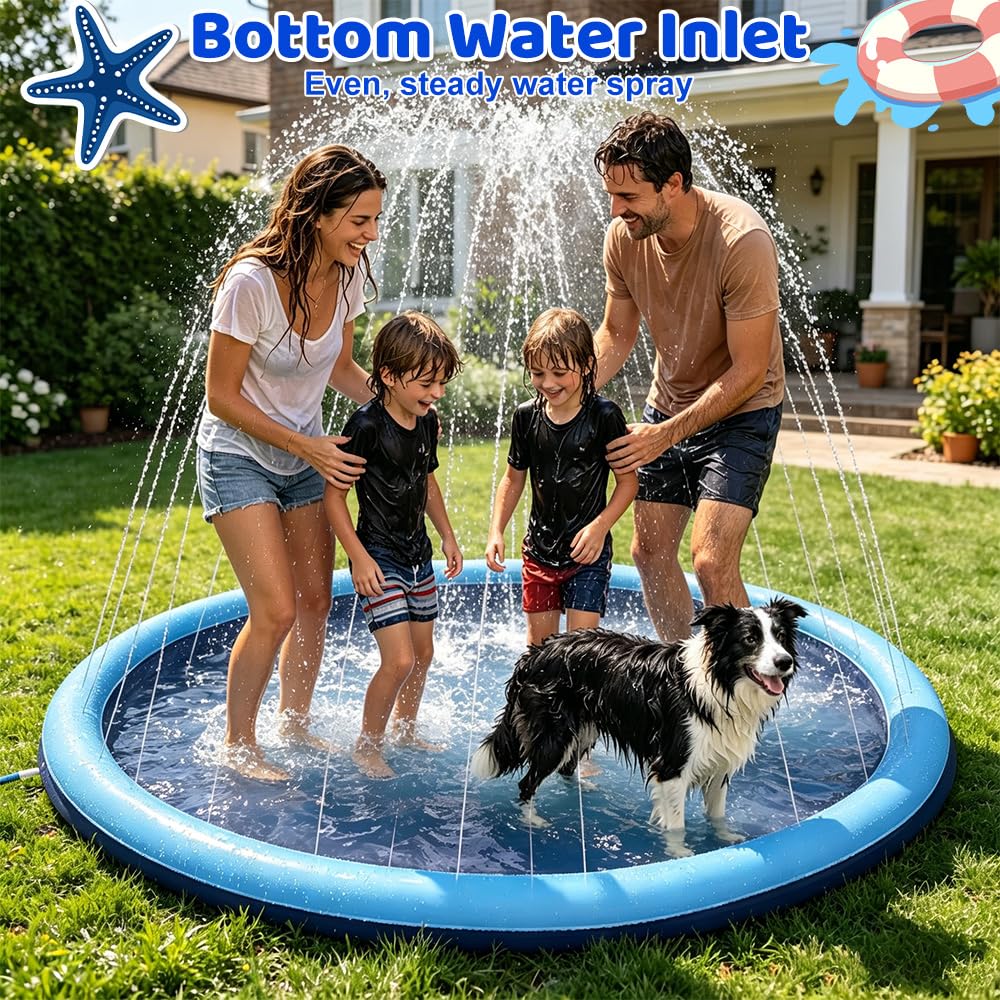 Splash Pad, 200CM Wassersprinkler Kinder Outdoor mit Antirutschfunktion, Sprinkler Play Matte, Gartenspielzeug Kind Sprinkler und Hundepool, Wasserspielzeug Outdoor für Kinder und Haustier (Rund)