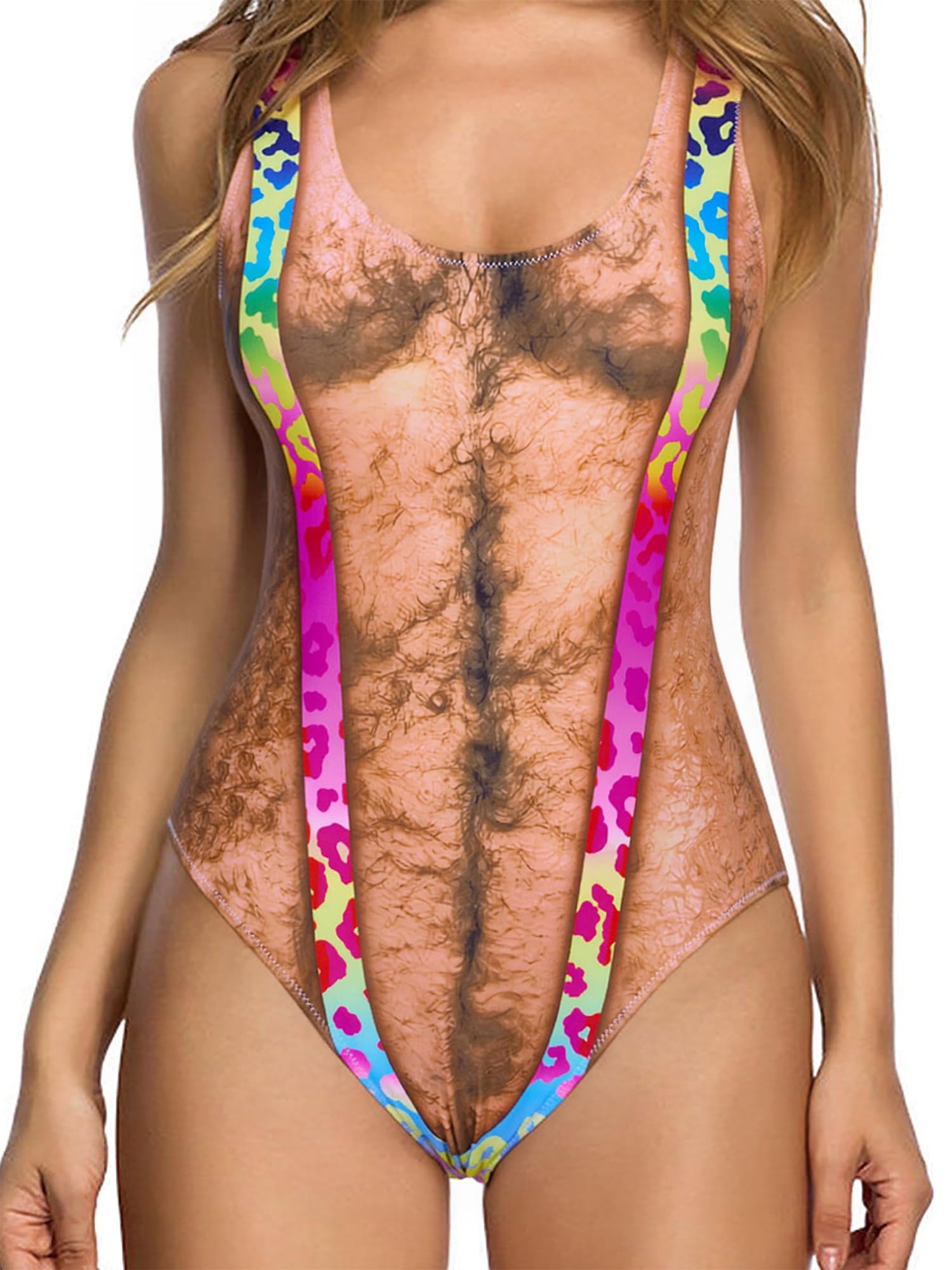 uideazone Women Funny Chest Muscle Deep V Backless One Piece Bathing Suit