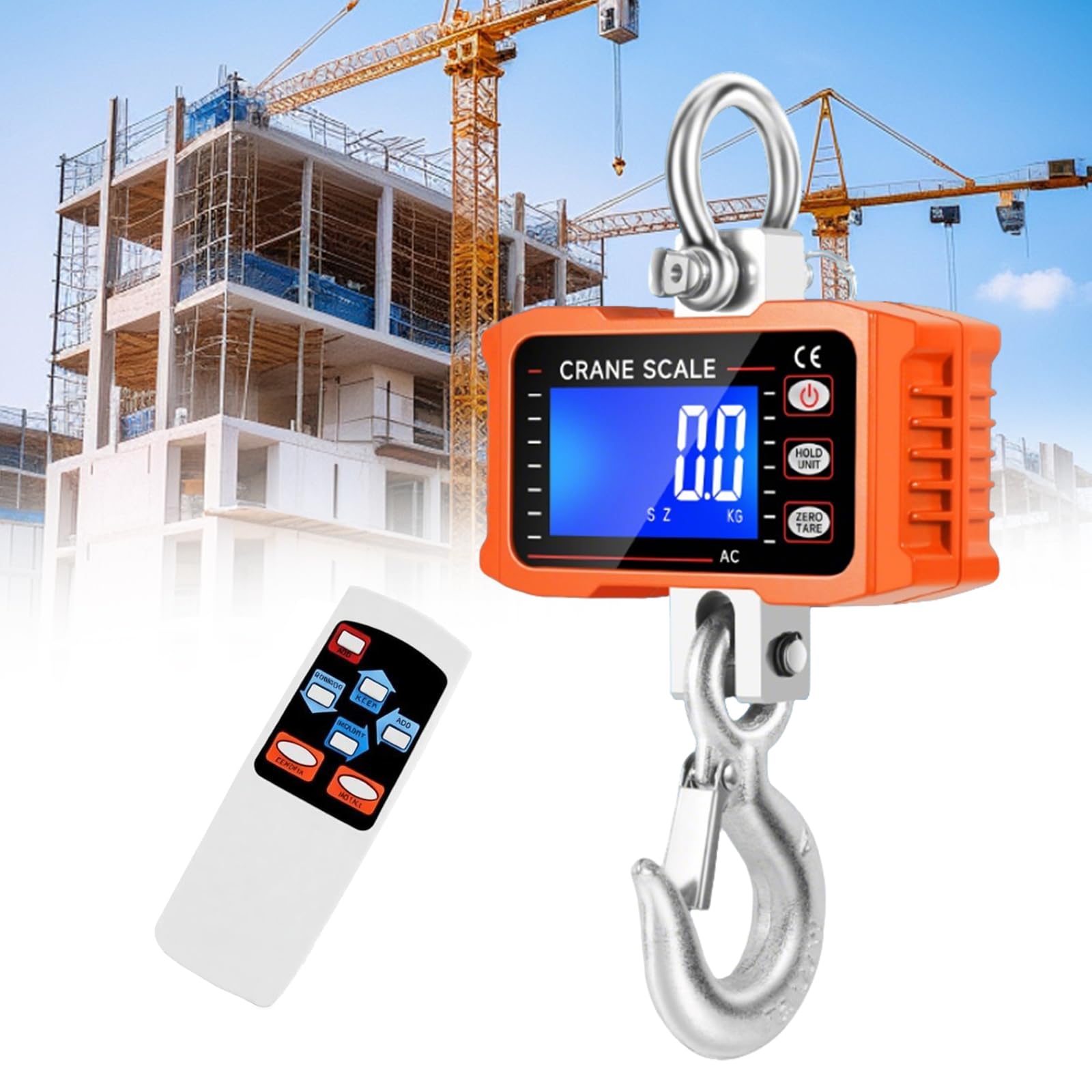 Digitale Kranwaage 2000kg 4400 lbs, Schwere Industrie Hängende Waage mit Fernbedienung & LCD-Display, Wiederaufladbare, Geeignet für Landwirtschaft, Fabriken und Baustellen (0.1 kg Präzisem Sensor)