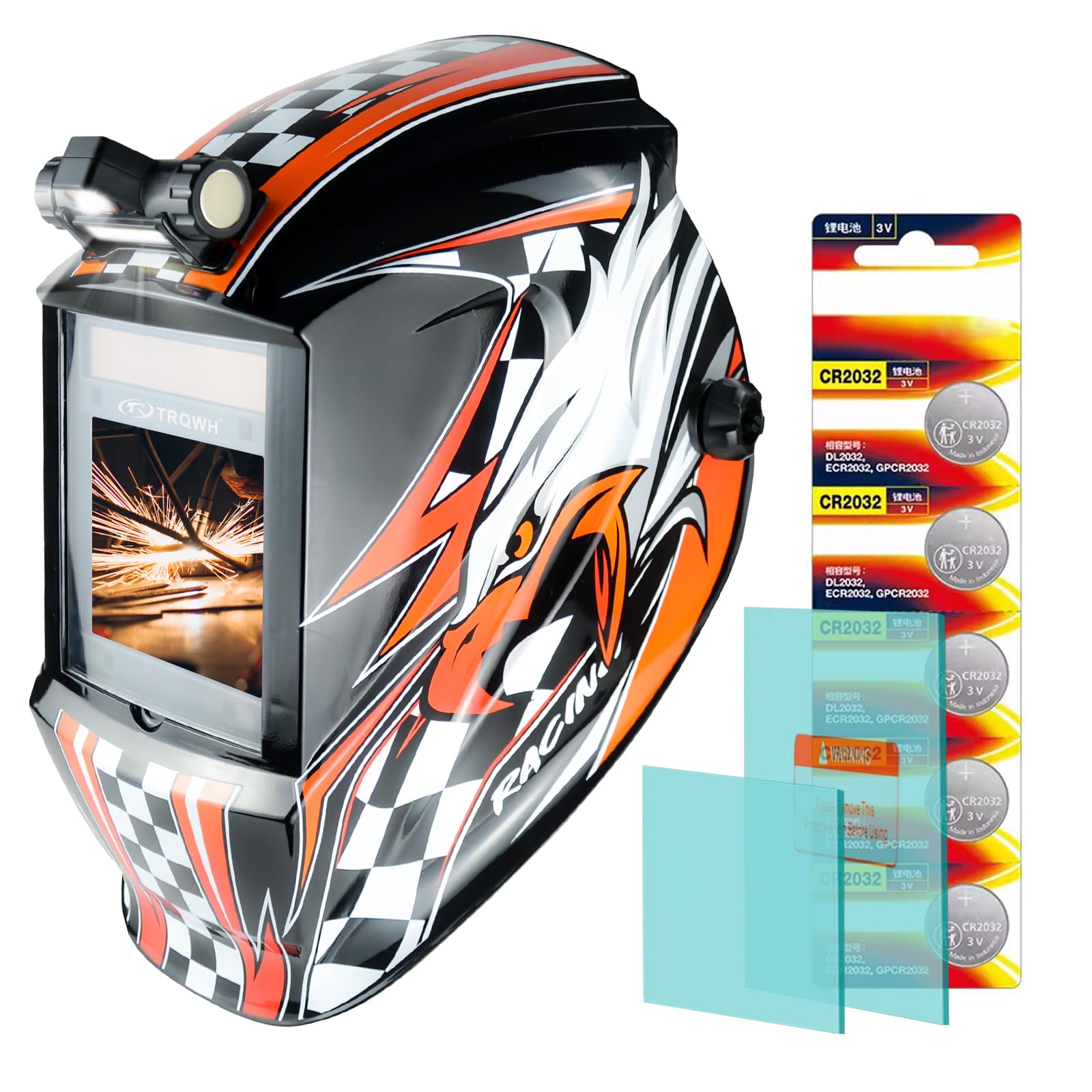 TRQWH Welding Helmet Auto Darkening Large Viewing True Color Solar Powered Welding Hood with 4 Arc Sensor Adjustable Wide Shade Range 4~5-8/9-13 Welder Mask for TIG MIG ARC Weld Plasma Cut Grinding