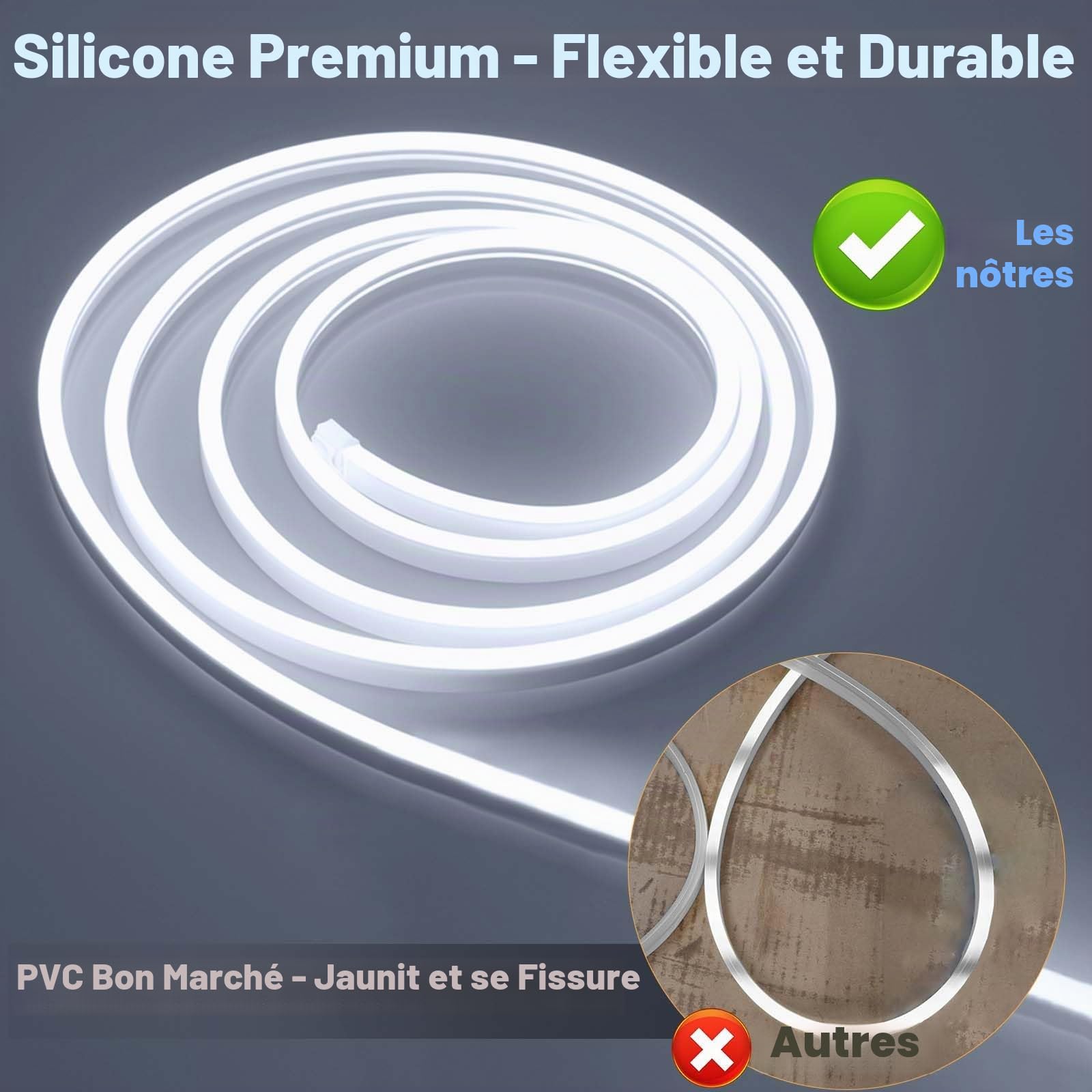 Ruban LED Néon 10M Dimmable 1200 LEDs Blanc Froid 6500K 24V | Bande Néon LED IP65 Étanche Silicone Flexible pour Cuisine Chambre Jardin Décoration Intérieure et Extérieure