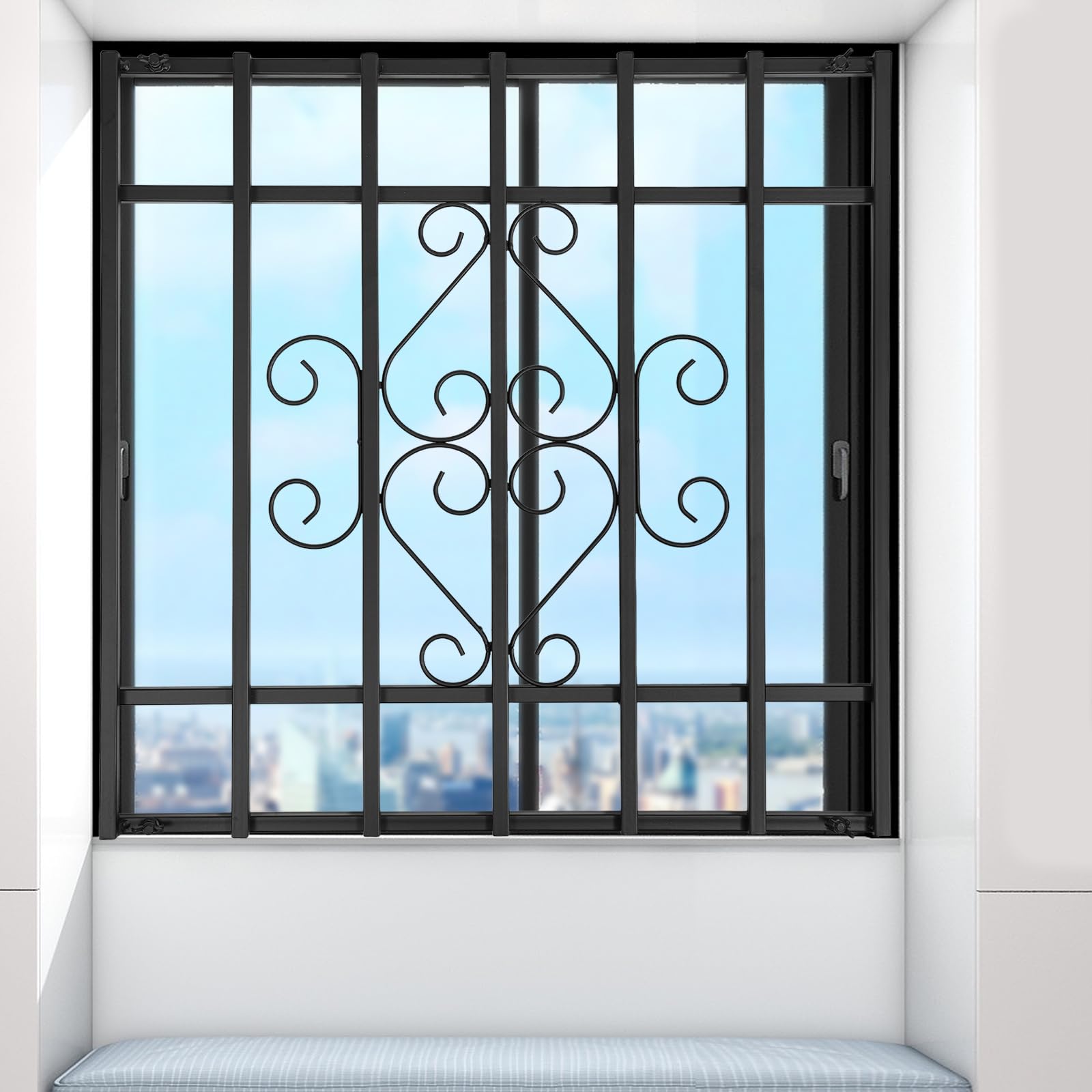 Barres de sécurité carrées de 61 x 61 cm en métal robuste pour maison, chambre à coucher, salon, hôtel, noir