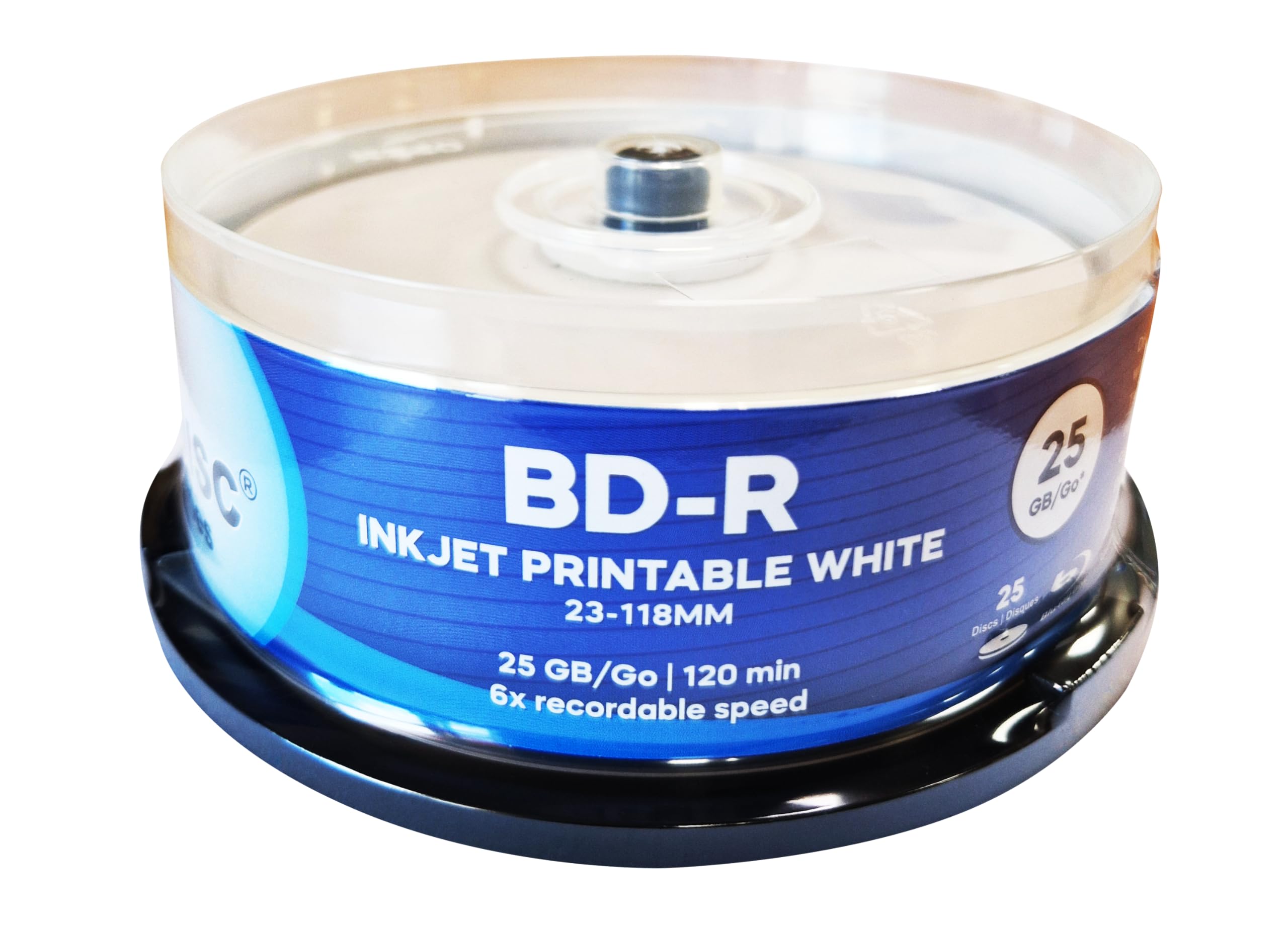 ACU-DISC Pro-Series BD-R 25GB 6x HTL Full Face White Inkjet Printable Single Layer Recordable Blank Data Blu-Ray Discs 130 Minutes Cake Box/Spindle 13655 - 25 Pack
