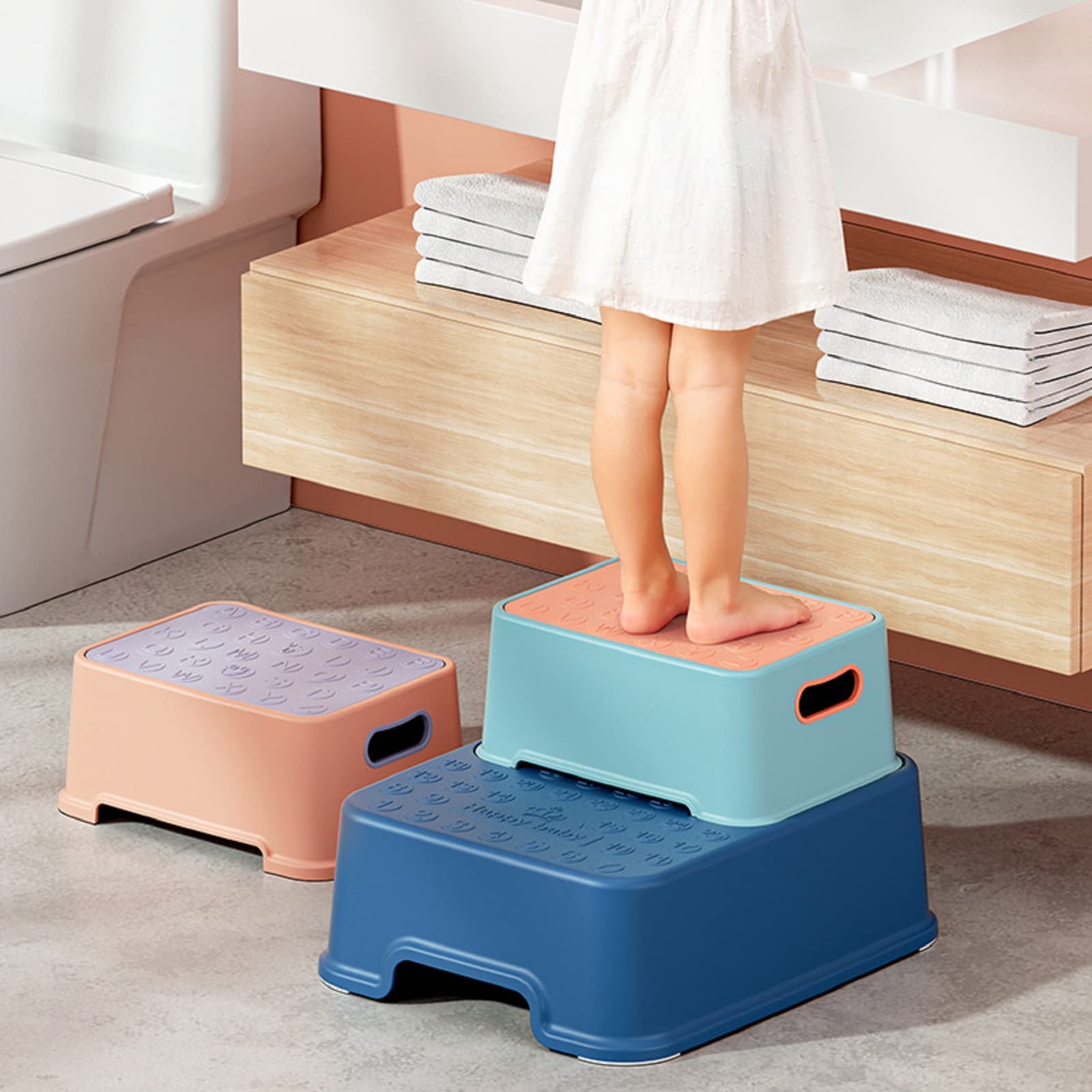 Taburete de Dos Pasos para niños, Taburete de Dos Pasos para niños pequeños, Taburete de Dos Pasos para bebés, Taburete de Dos Pasos para niños, baño y Cocina, diseño Robusto y práctico,A