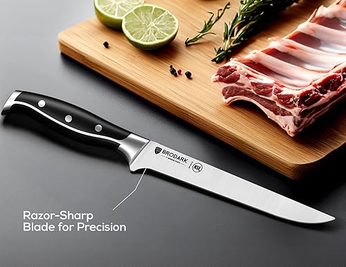 Miniatura 3 de BRODARK Cuchillo deshuesador de 7 pulgadas, deshuesado para cortar carne con mango de espiga completa, filete de acero inoxidable de alto carbono,