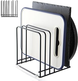 Cutting Board Organizer, Kitchen Cabinet Organizer Storage Rack, 5 Slots Holder Stand for Cutting Board,Baking Cookie Pan, Cookie Sheets Organizer for Kitchen Countertop,Metal Black (1 Pack)