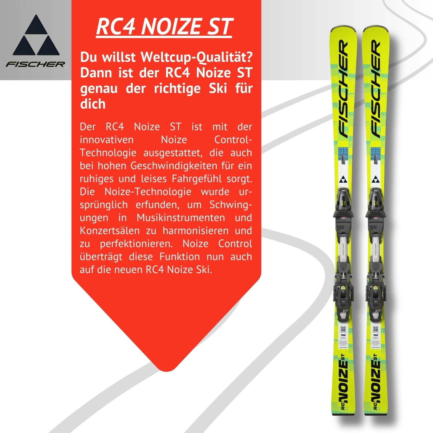 Ski Alpinski Carvingski Slalomski - Fischer RC4 Noize ST Yellow Superflex - On-Piste Rocker - inkl. Bindung RC4 Z12 GW Z3,5-12 - für präparierte Piste only - geeignet für Gute Fahrer und Experten
