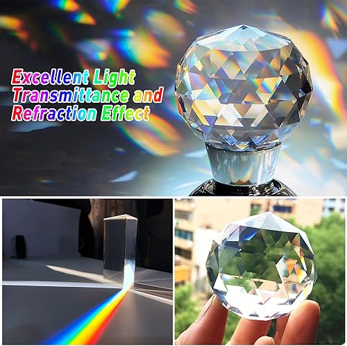 Miniatura 3 de Juego de 5 prismas de fotografía de cristal óptico K9, bola de lente de 1.969 in/cubo de 1.969 in, prisma triangular de 1.969 in, pirámide de prisma