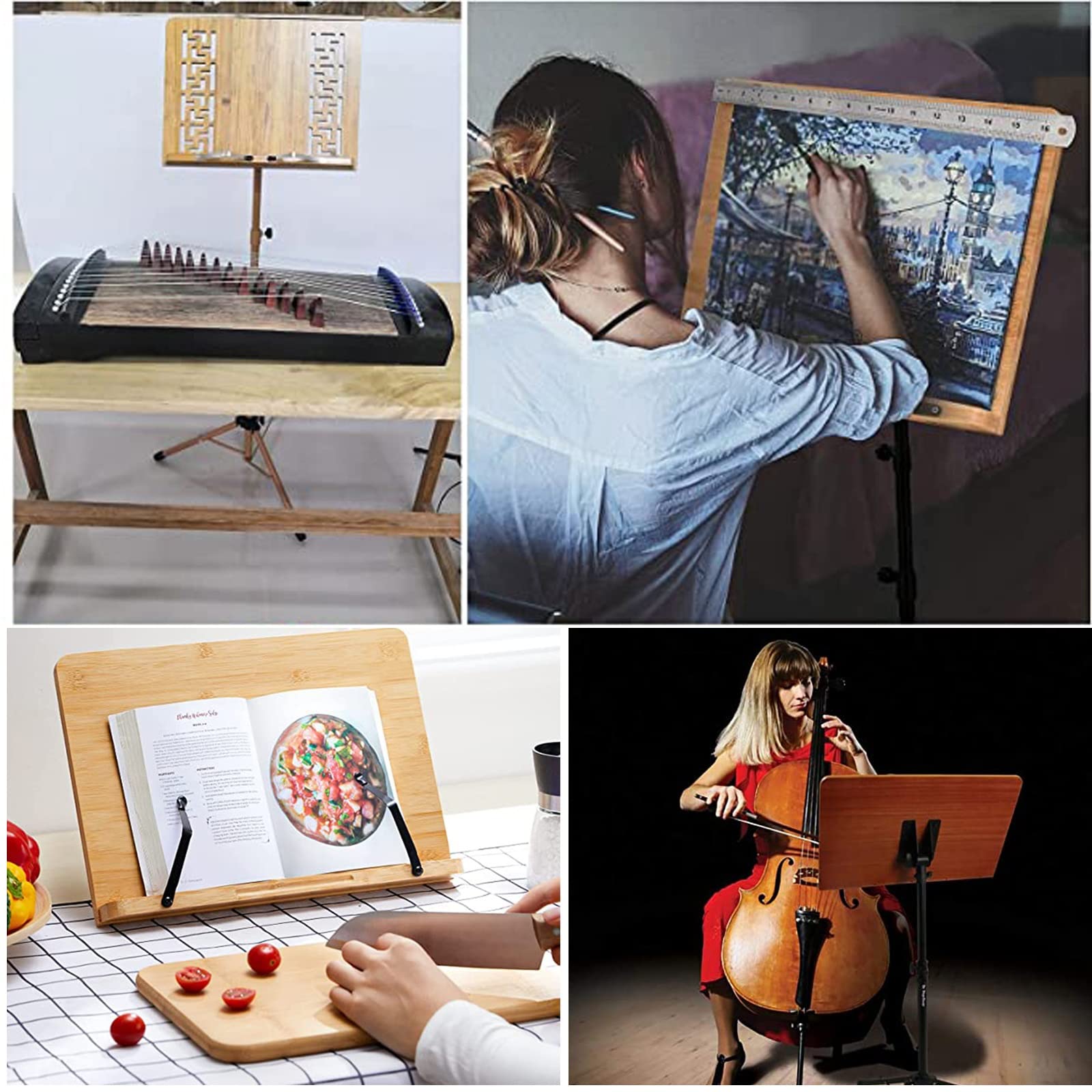 Soporte de violín plegable portátil, atril de madera ajustable, atril para partituras plegable multiusos, sostiene libros de texto, libros de cocina, partituras o documentos de forma segura (made