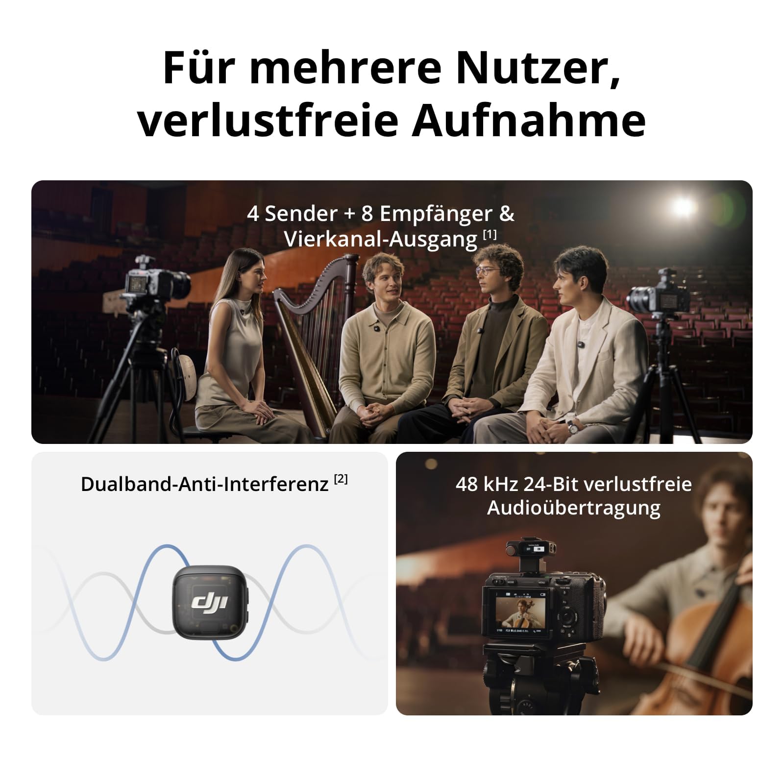 DJI Mic 3 (2 Sender, 1 Empfänger, Ladeschale), Kabelloses Lavalier Mikrofon für iPhone/Kamera/Android, Clip-on-Mikrofon für Videoaufnahmen, Tiktok, YouTube Podcast Content Creator
