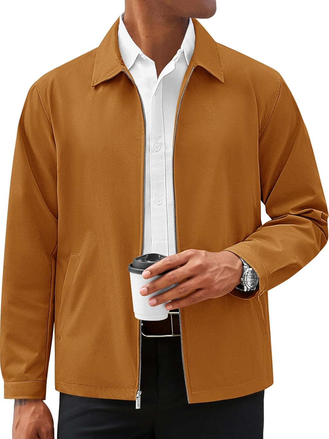 Runcati Mens Lightweight Jackets Full Zip Business Casual Windbreaker Fall Golf Coat Jacket with Pockets