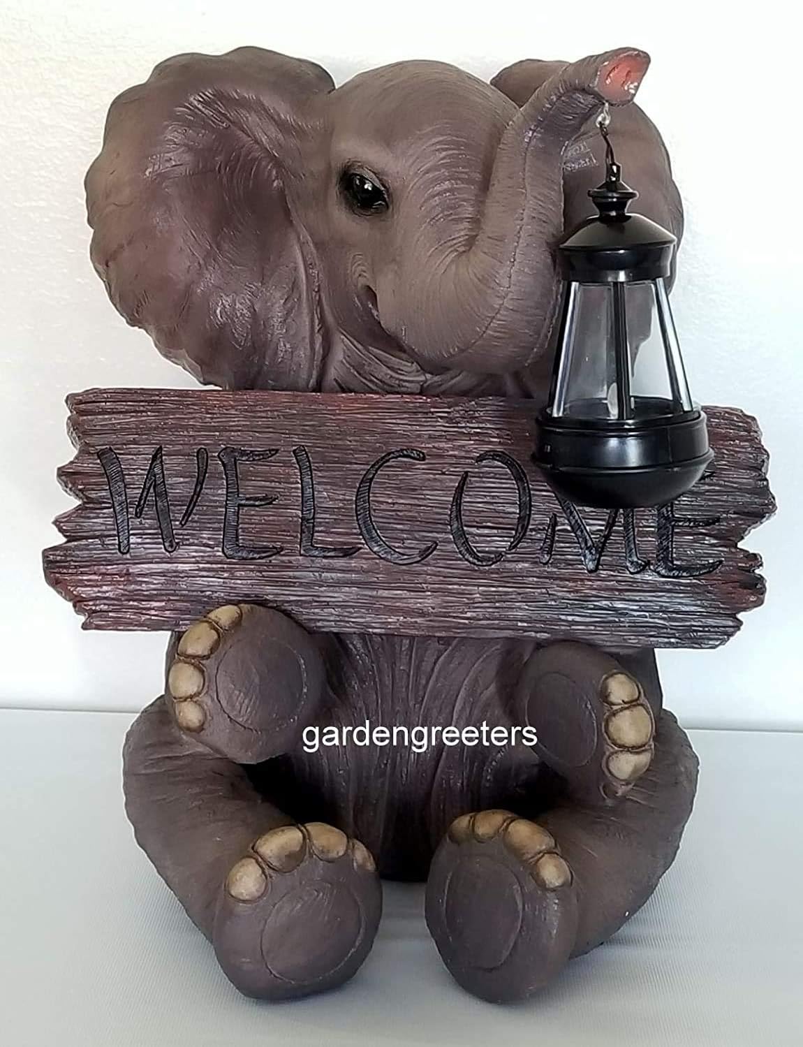 Solar Elephant with Welcome Sign Statue