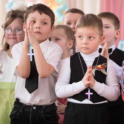 Miniatura 9 de 96 piezas de collar de cruz de cristal, collares de colores de plástico, regalos de fiesta religiosa cristiana, juguetes cristianos para la escuela