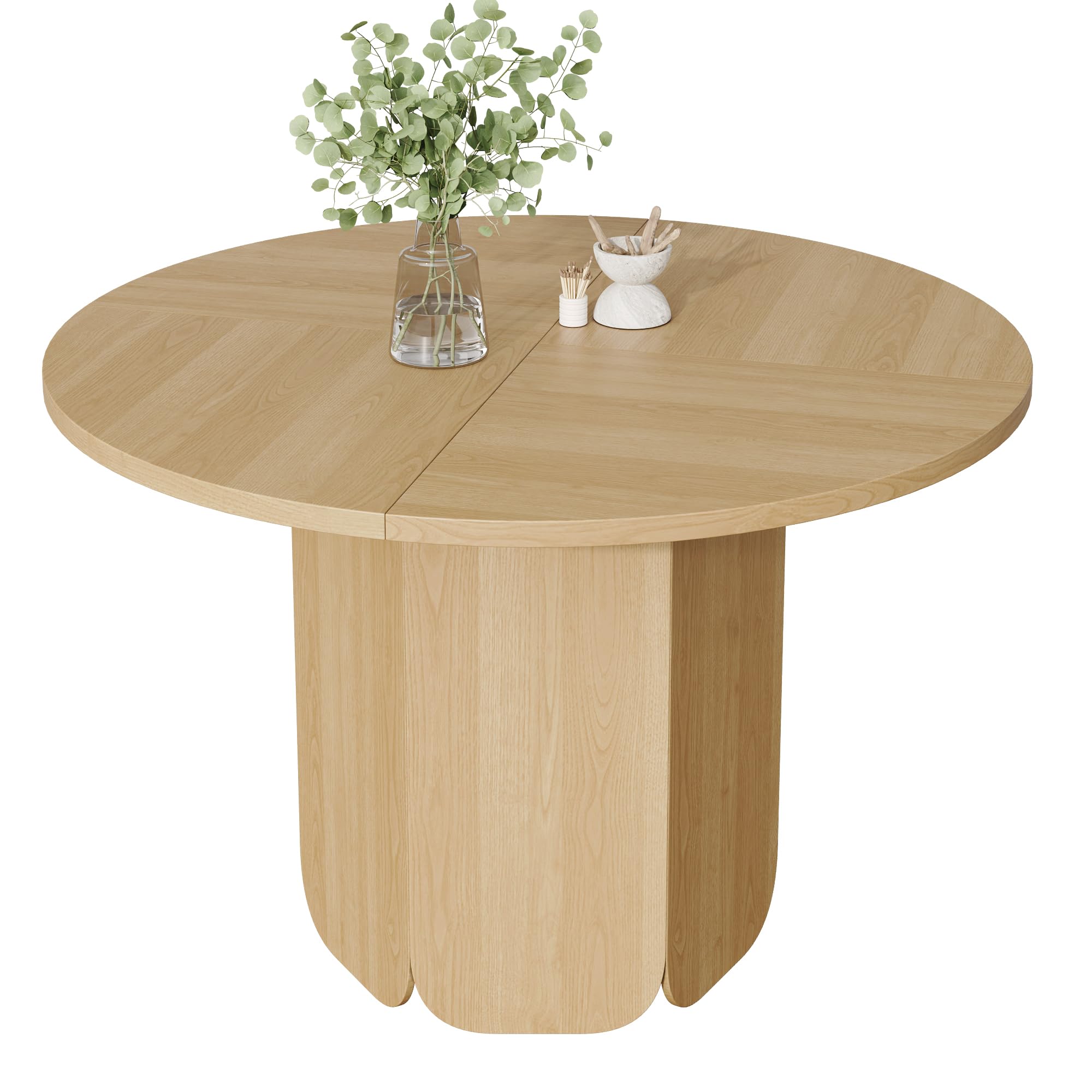 Tavolo da pranzo rotondo, 120 x 120 cm, adatto per 4-6 persone, di alta qualità, durevole e resistente ai graffi, colore rovere (senza sedia)