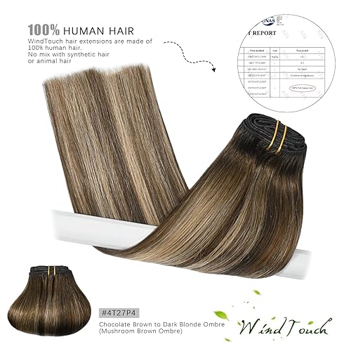Miniatura 5 de Extensiones de cabello humano con pinzas, color castaño chocolate a rubio oscuro con balayage y reflejos, para cabello castaño, 2.47onzas, N.